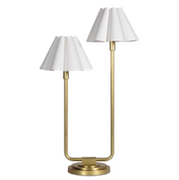 Polly Double Arm Table Lamp in Natural Brass with White or Rattan Shade