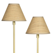 Polly Double Arm Table Lamp in Natural Brass with White or Rattan Shade