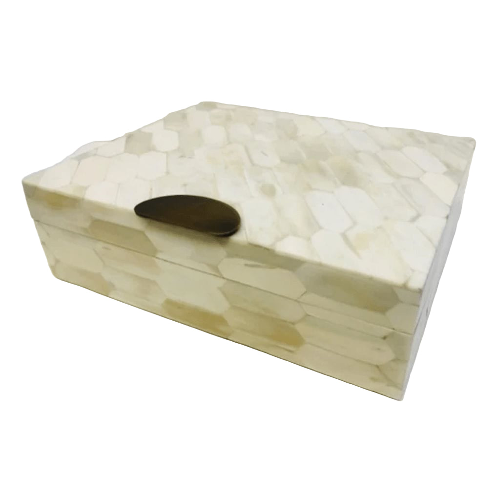 Hexagonal Bone & Brass Accent Decorative Box