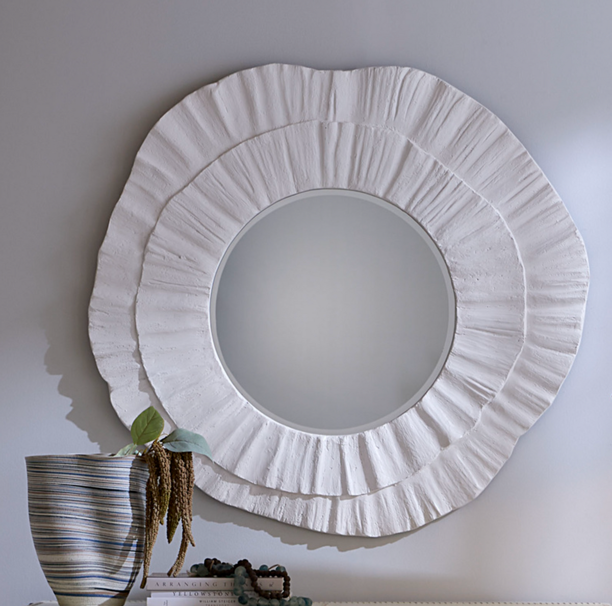Millstone White Petal Round Wall Mirror