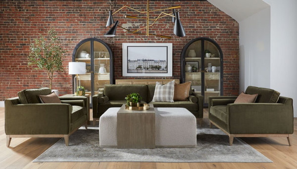 Parker Olive Velvet Post Modern Sofa