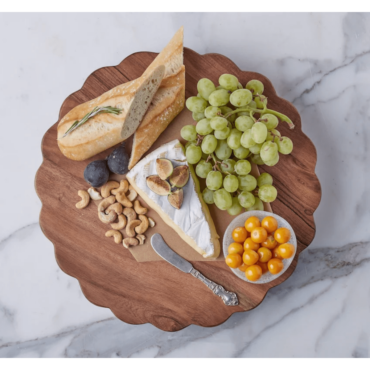 Large Round Wooden Scalloped Trivet & Charcuterie Board