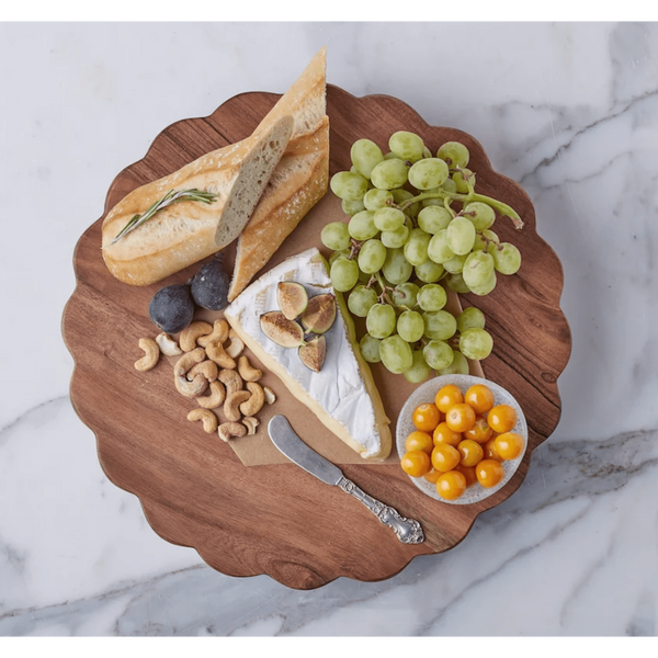 Large Round Wooden Scalloped Trivet & Charcuterie Board