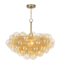 Bubbles Chandelier Natural Brass with Amber Glass