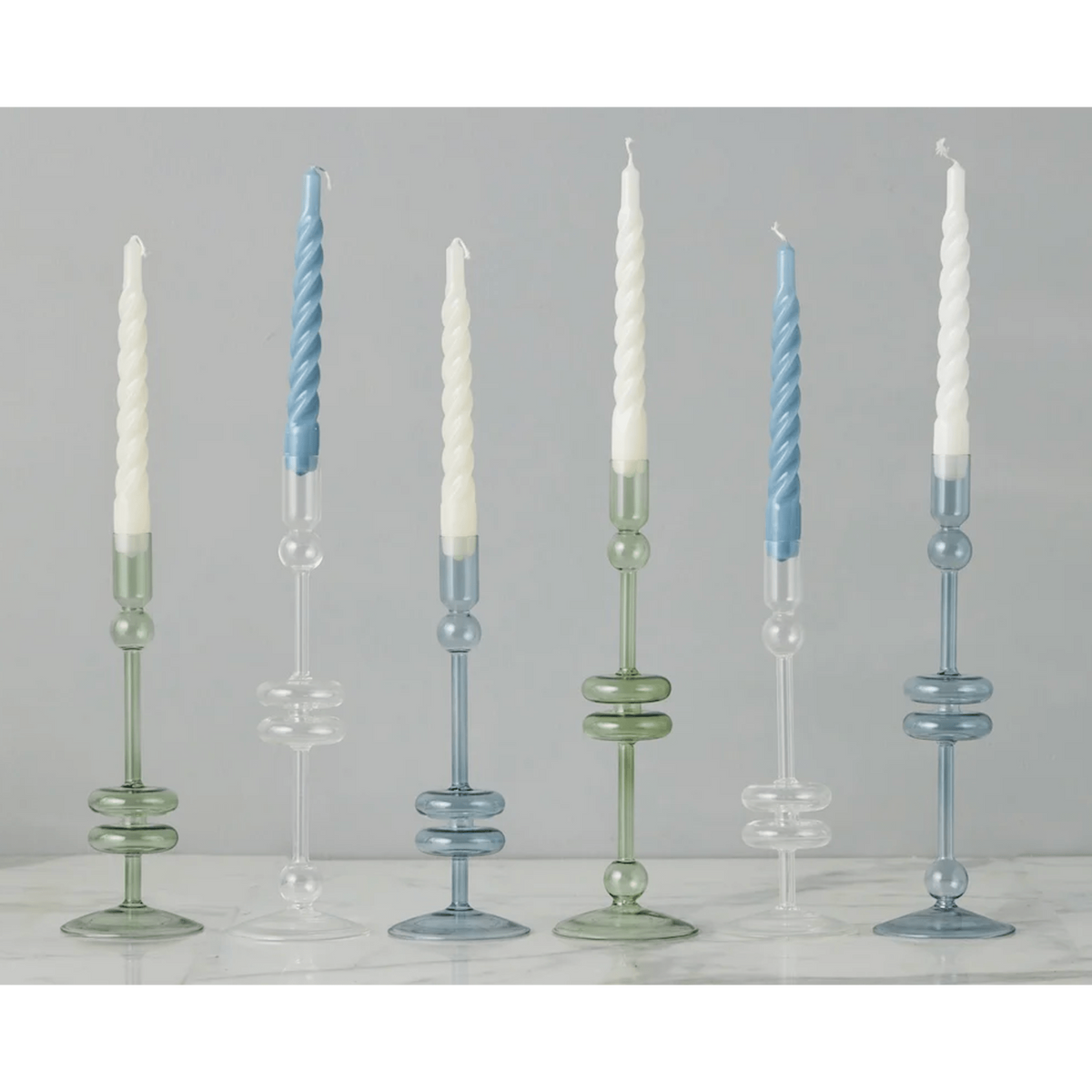 Denim Glass Candlestick Pair, Medium