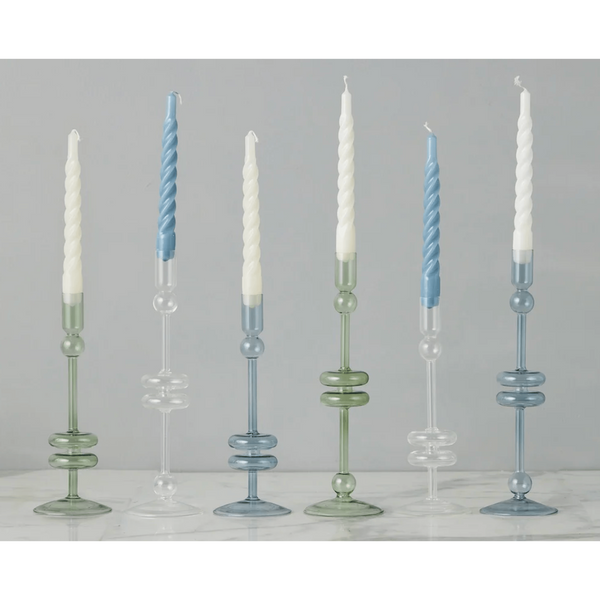 Sage Glass Candlestick Pair, Large