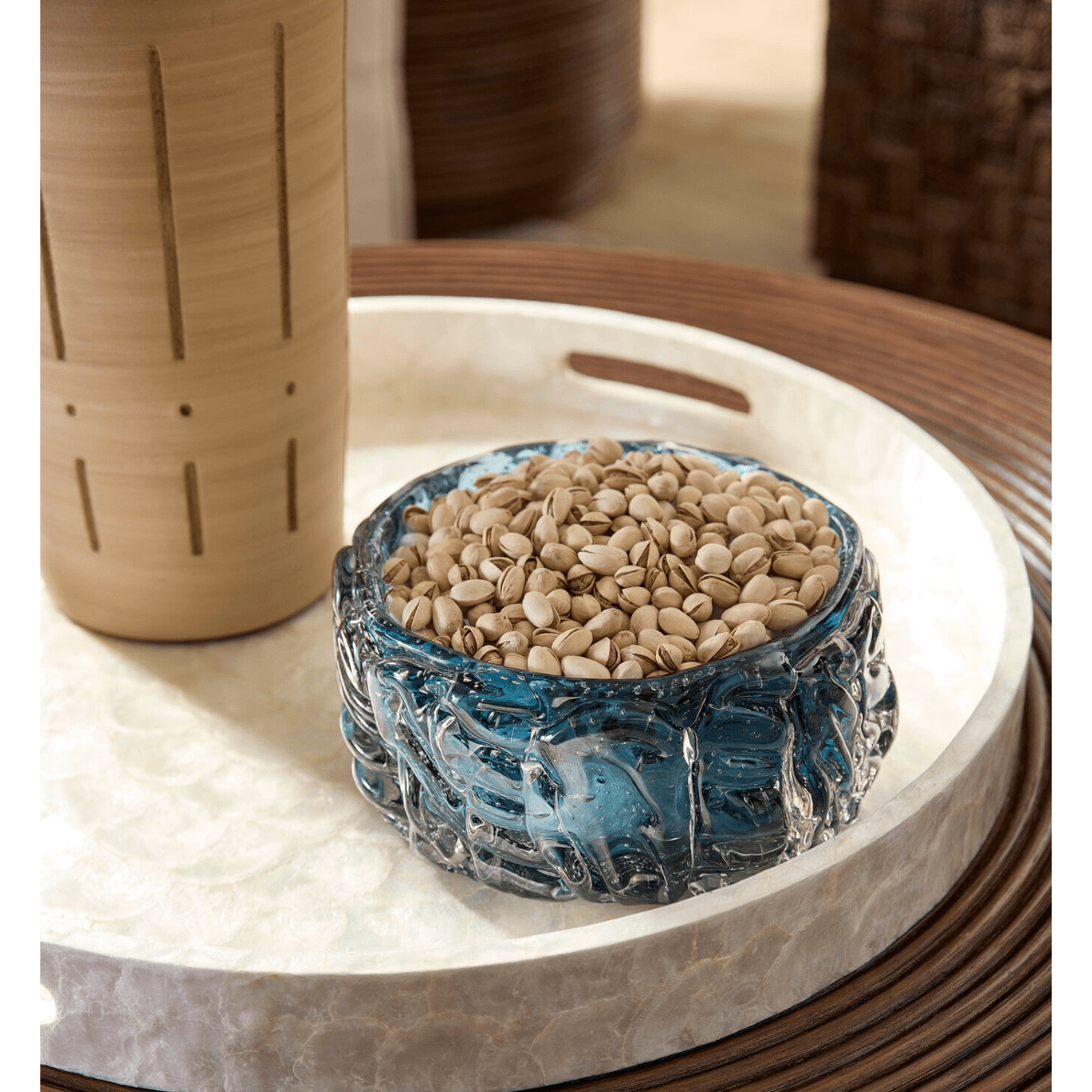 Blue Cast Glass Decorative Bowl, Large and Small