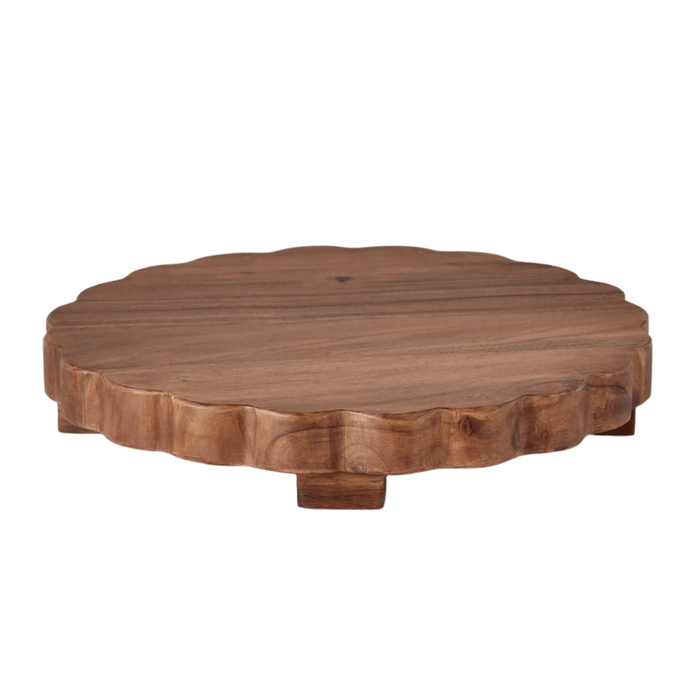 Large Round Wooden Scalloped Trivet & Charcuterie Board