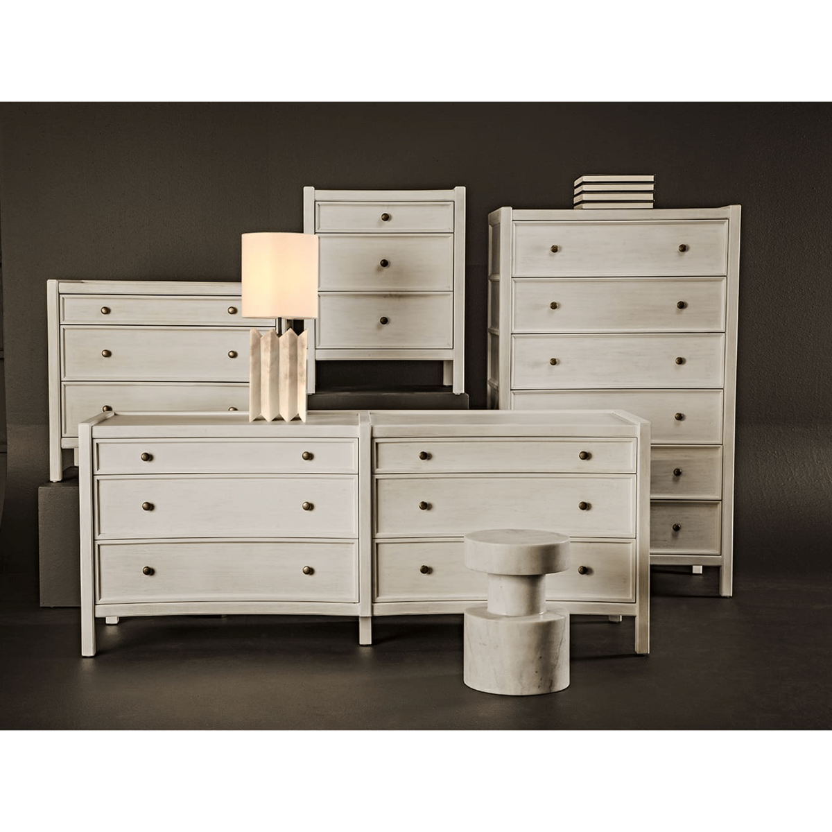 Hampton Night Stand, White Washed & Hand Rubbed Black