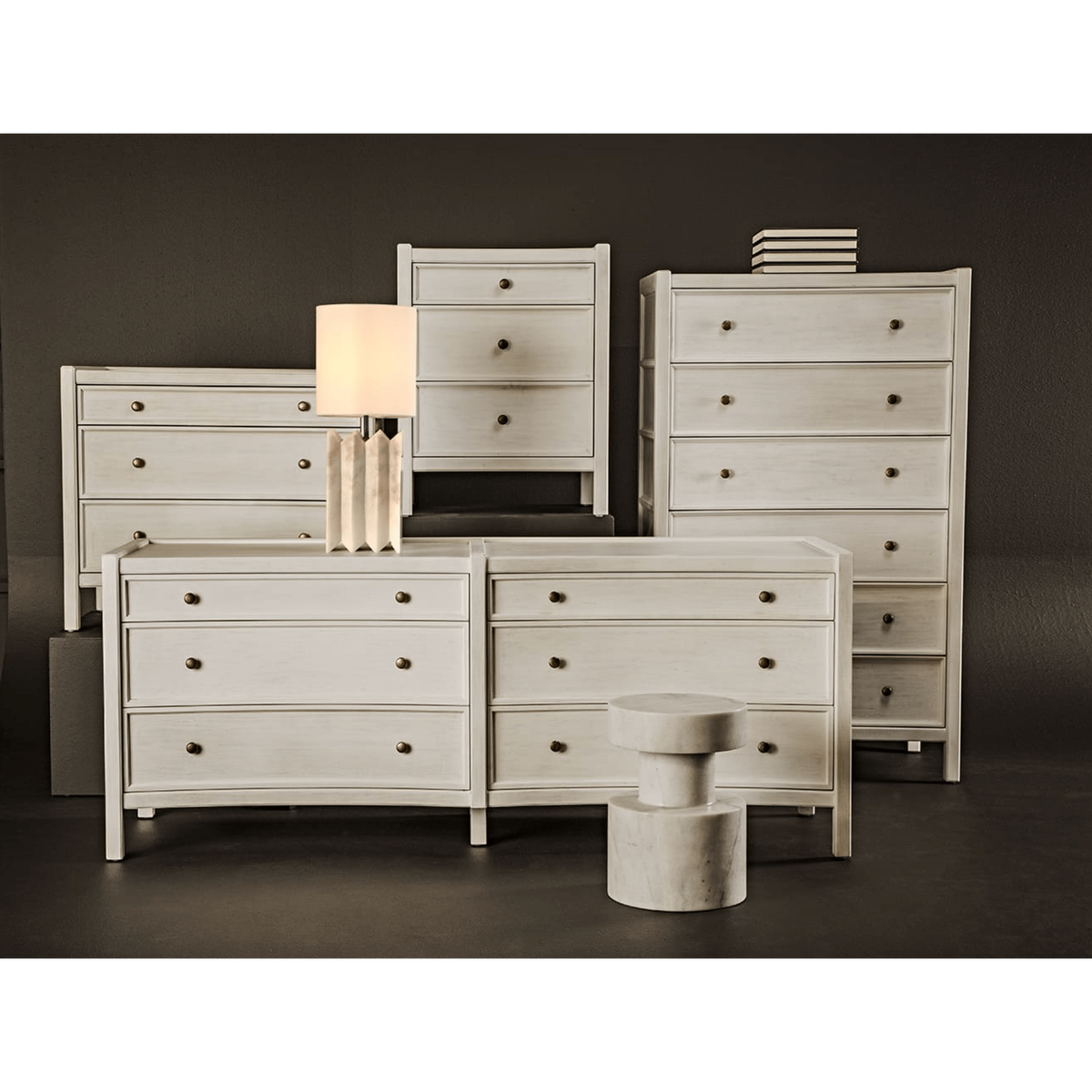 Hampton 6 Drawer Dresser, Hand Rubbed Black and White Washed