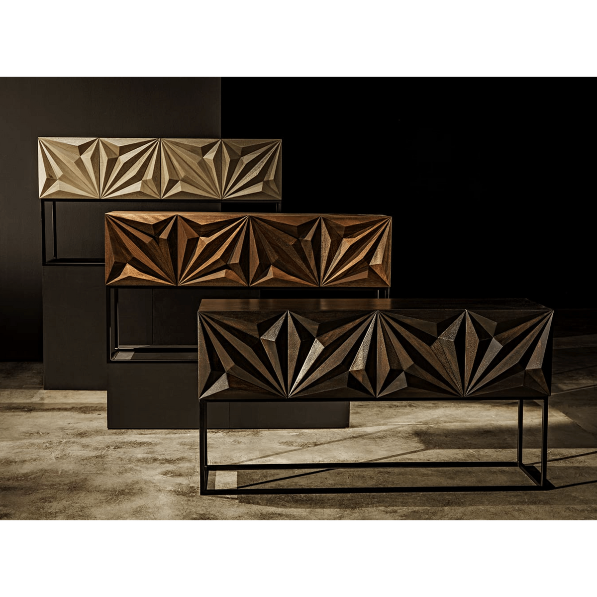 Zurich Console Table with Steel Base in Various Walnut Finishes