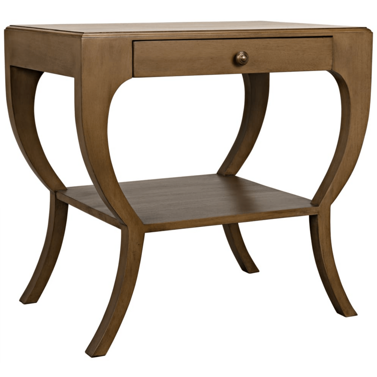 Maude 2-Tier Side Table, Saddle Brown, White Washed & Black