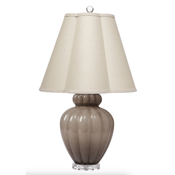 Agnes Blown Glass Table Lamp with Linen Scalloped Shade, Taupe