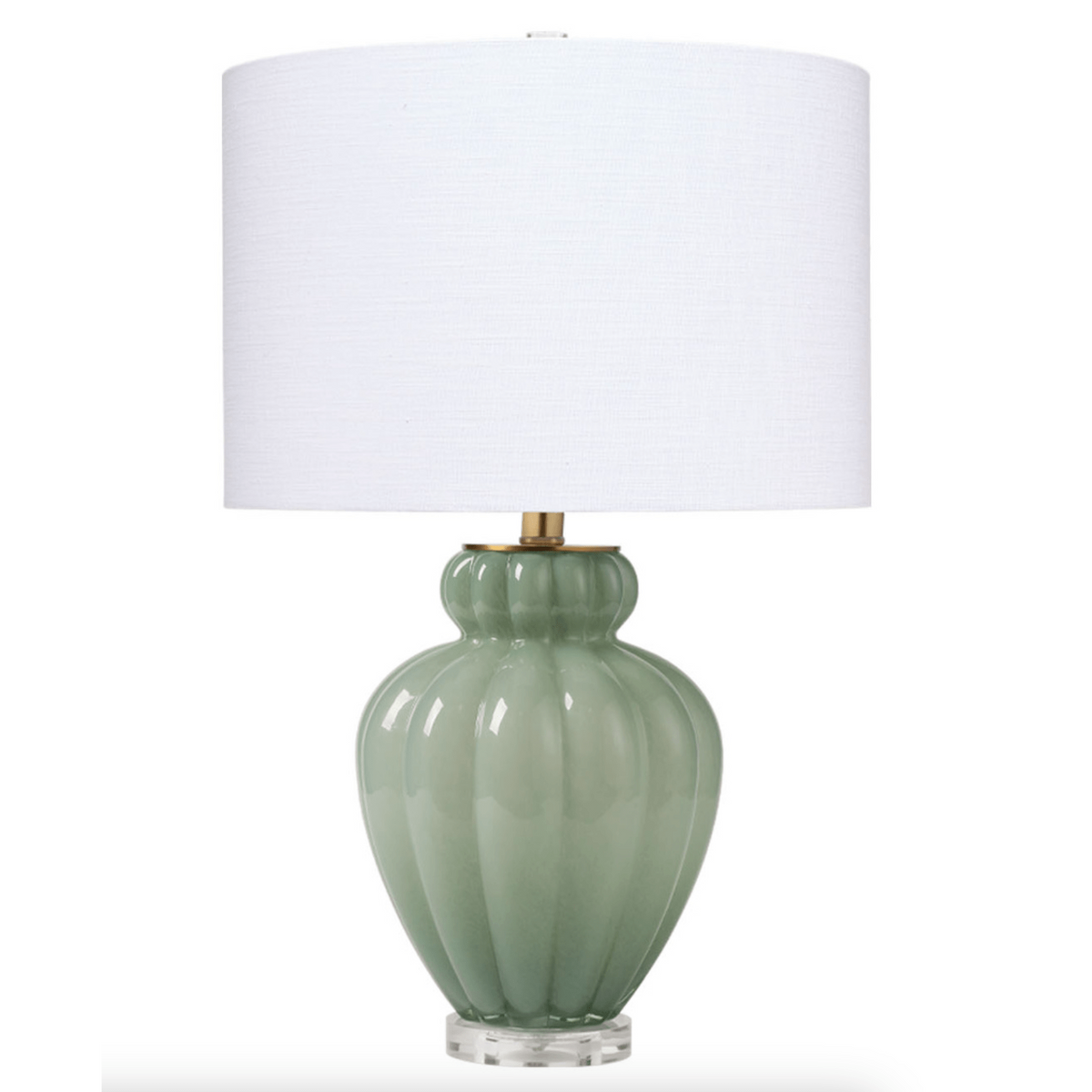 Agnes Blown Glass Table Lamp with Linen Shade, Celadon