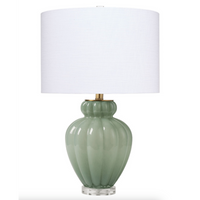 Agnes Blown Glass Table Lamp with Linen Shade, Celadon