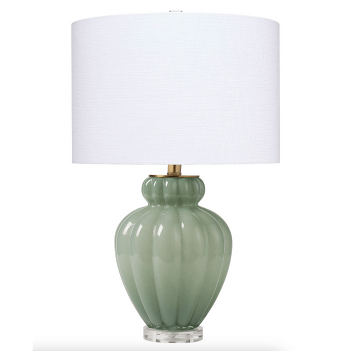 Agnes Blown Glass Table Lamp with Linen Shade, Celadon