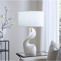 Cobra White Ricestone Table Lamp with Linen Shade