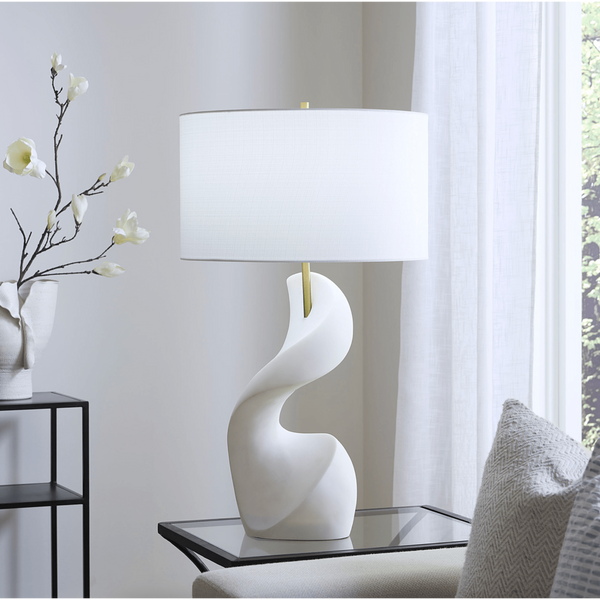 Cobra White Ricestone Table Lamp with Linen Shade