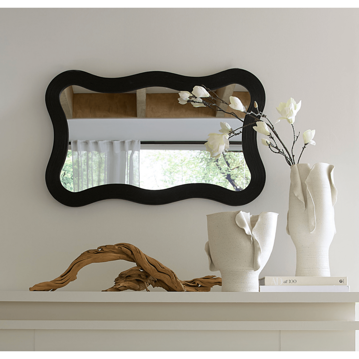 Dali Wavy Bamboo Wall Mirror in Natural and Black