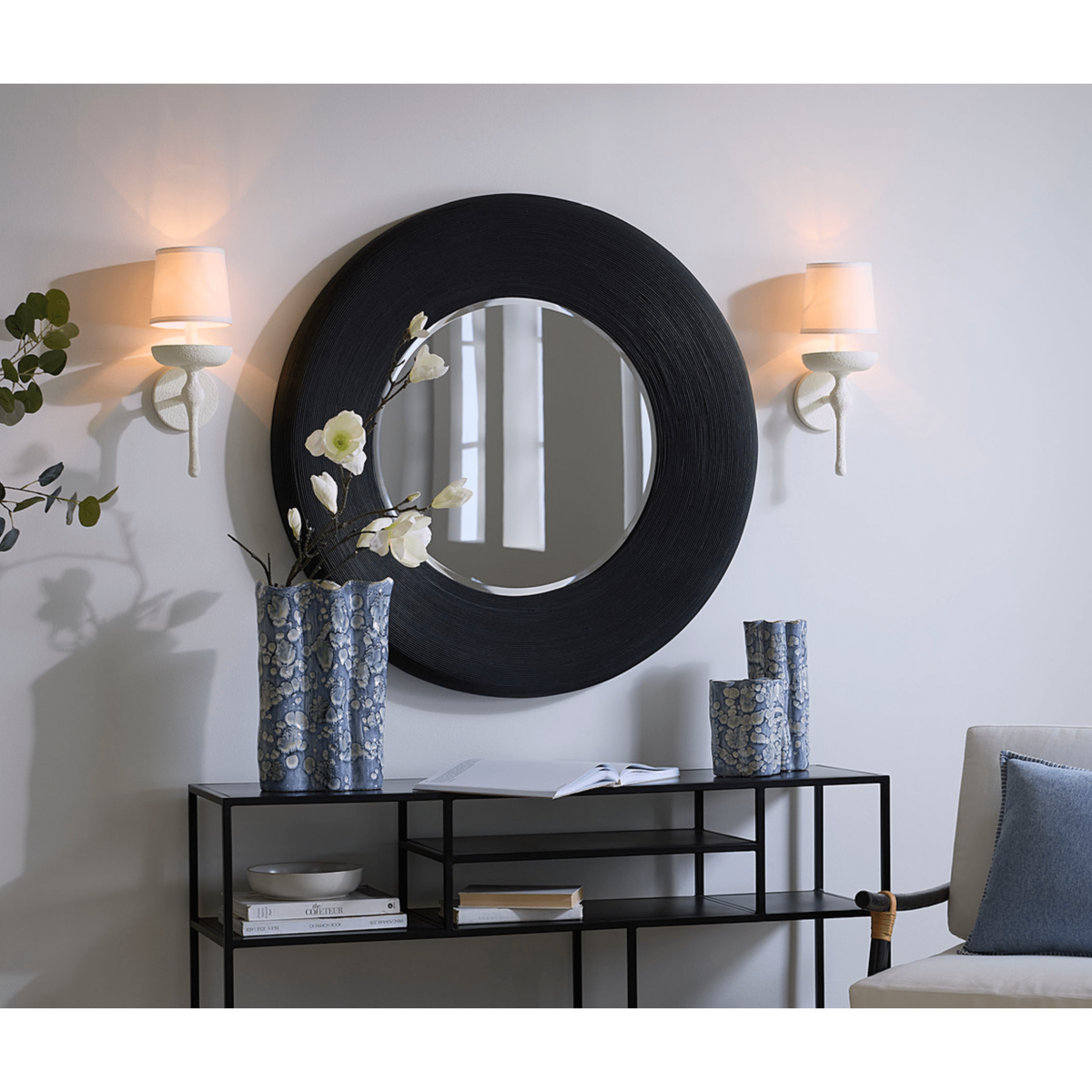 Paddock Black Bamboo Round Wall Mirror
