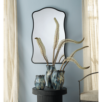 Aurora Wavy Iron Wall Mirror, Black and Antique Brass