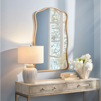 Aurora Wavy Iron Wall Mirror, Black and Antique Brass