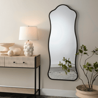 Aurora Wavy Iron Floor Mirror in Antique Brass and Black