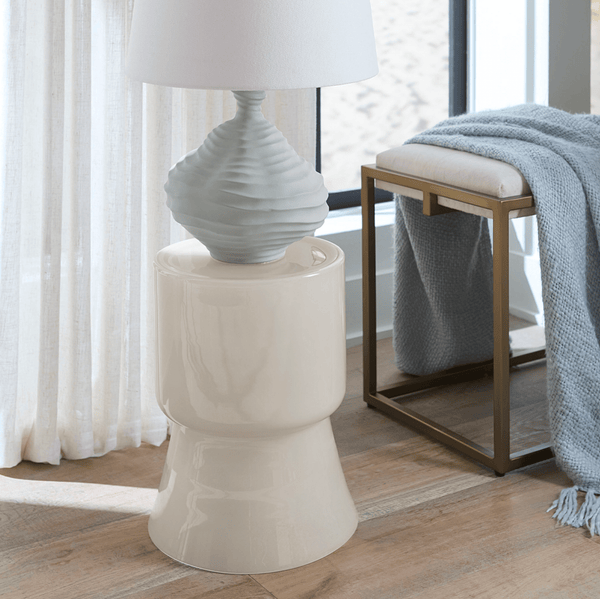 Huntington Garden Glass Stool in Blue, Green, Taupe & Cream