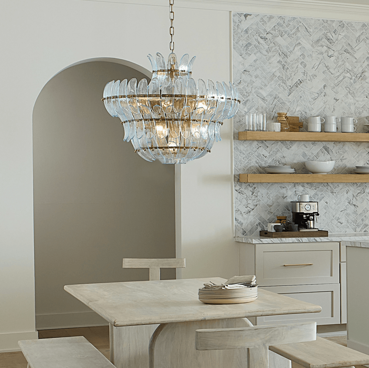 Arcade Light Blue Blown Glass Chandelier