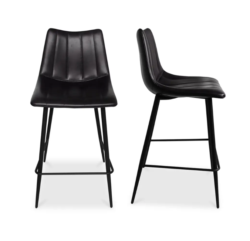 Alibi Black Leather Counter and Barstool Set of 2