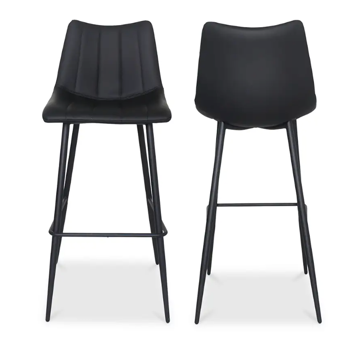 Alibi Black Leather Counter and Barstool Set of 2