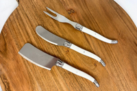 Original French Laguiole Cheese Spreader, Cheese Fork & Cheese Cleaver in White