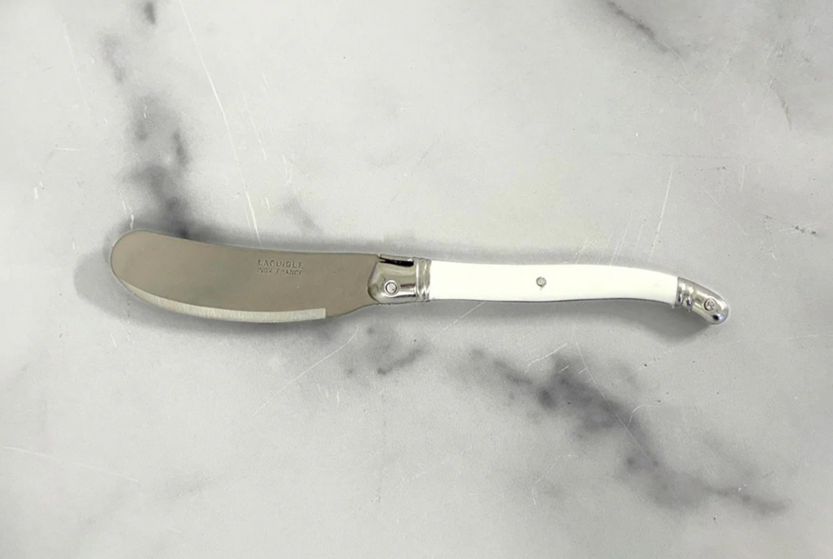 Original French Laguiole Cheese Spreader, Cheese Fork & Cheese Cleaver in White