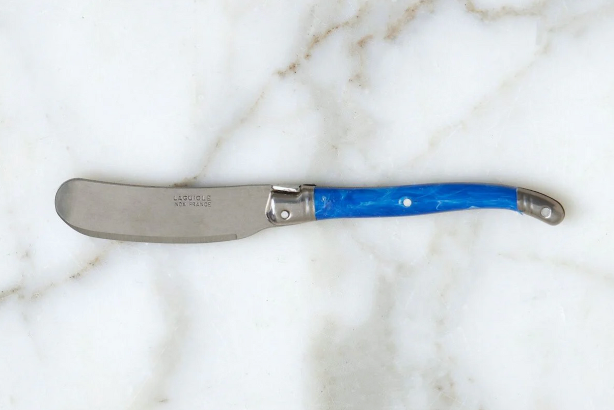 Original French Laguiole Cheese Spreader, Cheese Fork & Cheese Cleaver in Blue