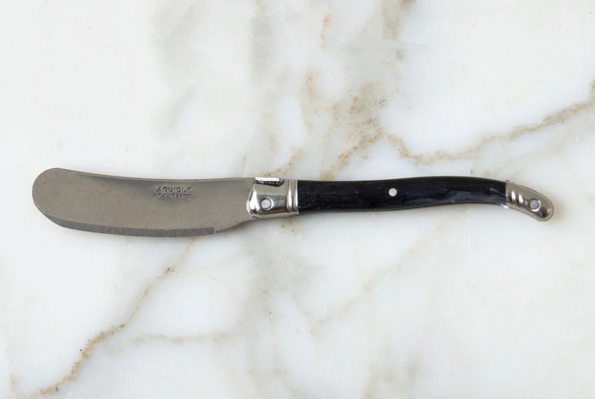 Original French Laguiole Cheese Spreader, Cheese Fork & Cheese Cleaver in Marbled Grey