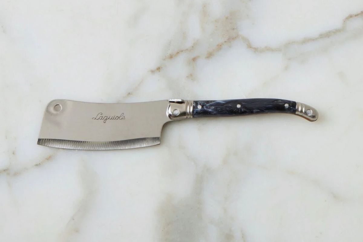 Original French Laguiole Cheese Spreader, Cheese Fork & Cheese Cleaver in Marbled Grey