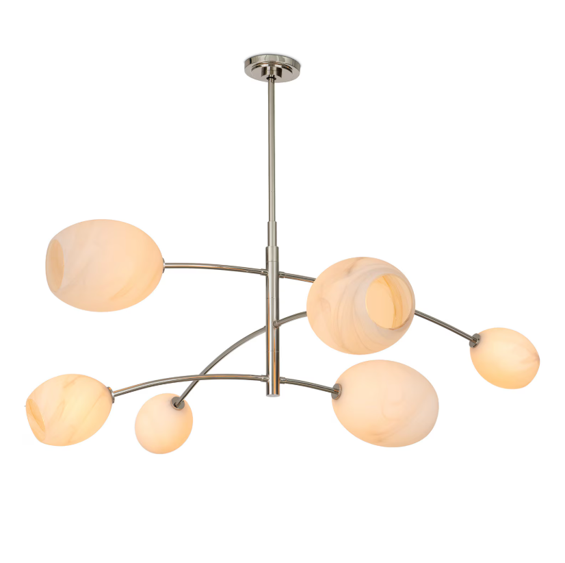 Artemis Chandelier Polished Nickel with Alabaster Glass