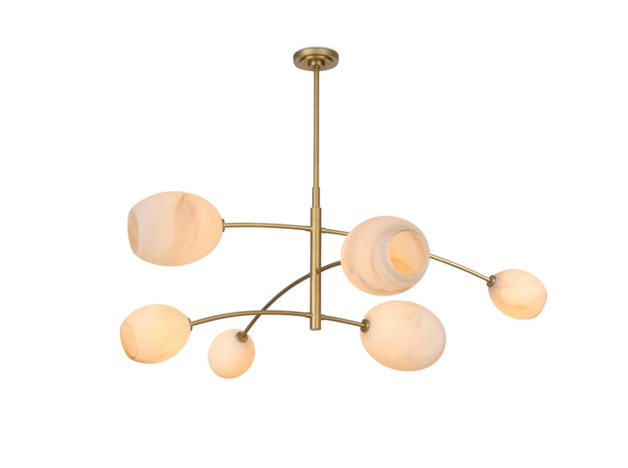 Artemis Chandelier Natural Brass with Alabaster Glass