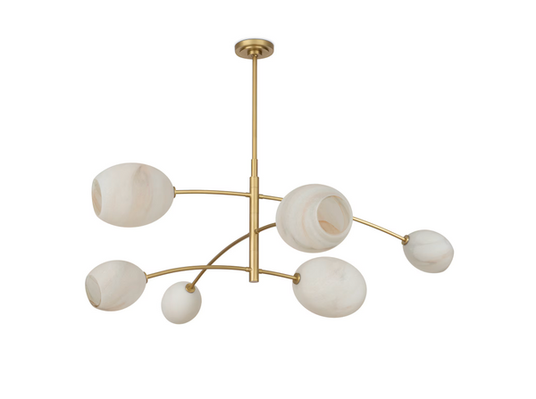 Artemis Chandelier Natural Brass with Alabaster Glass