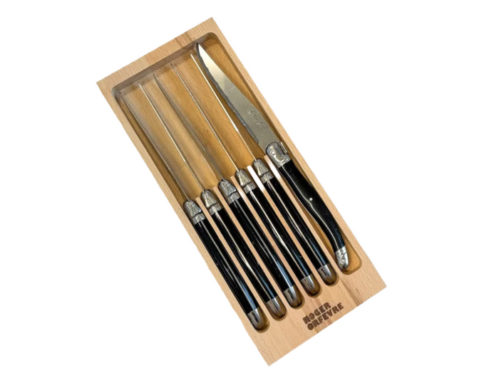 Original French Laguiole Steak Knives Set, Black Set of 6