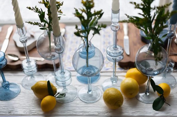 Denim Glass Candlestick Pair, Large