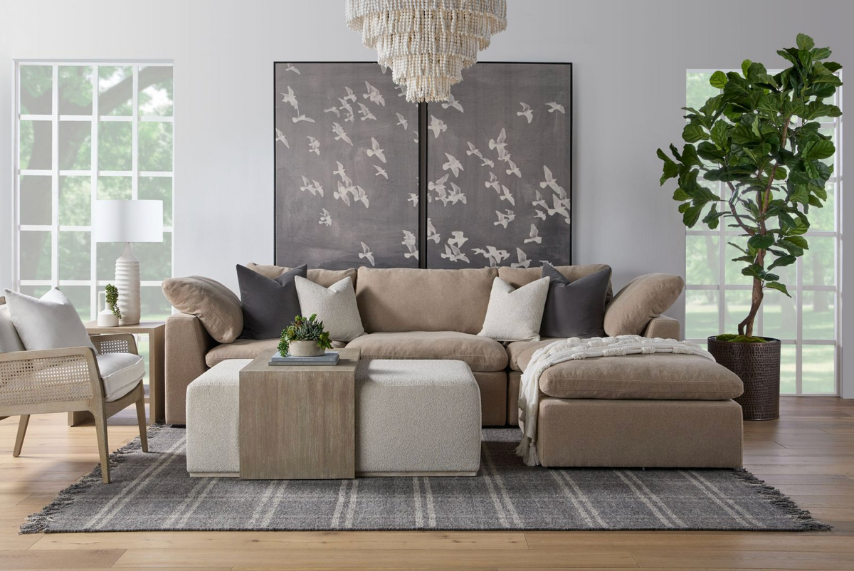 Dovetail Upholstered & Gray Wood Coffee Table