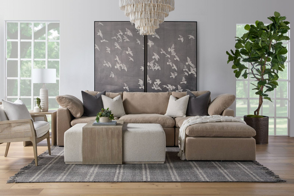 Dovetail Upholstered & Gray Wood Coffee Table
