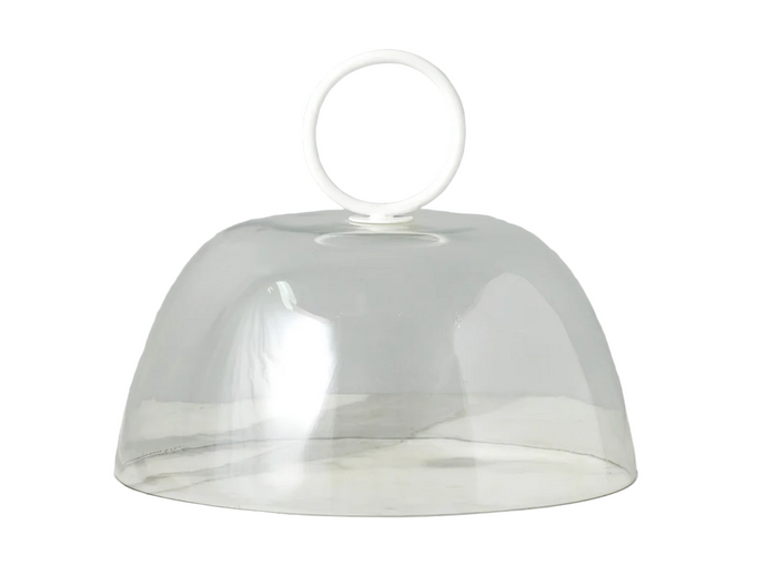 Large Glass Dome Food Cover, White Ring Handle