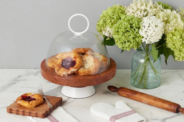 Large Glass Dome Food Cover, White Ring Handle