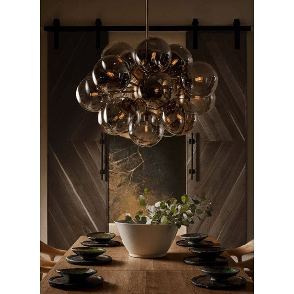 Shine Chandelier Natural Brass with Smoke Glass