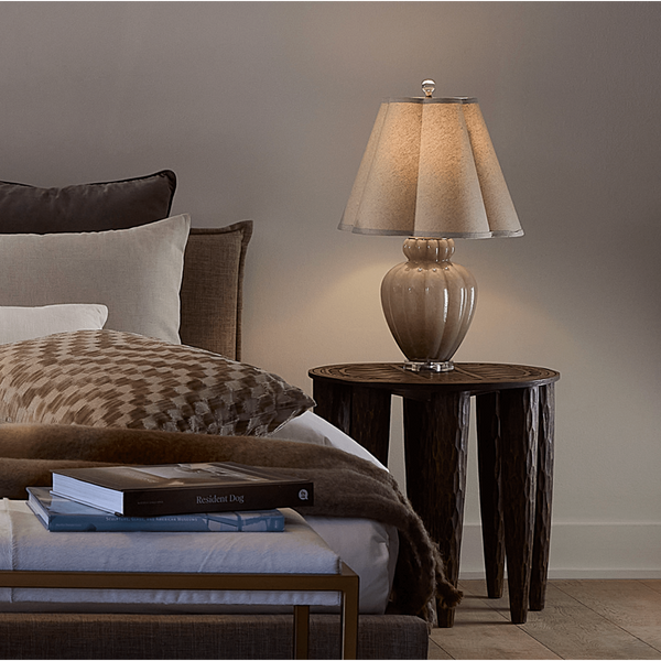 Agnes Blown Glass Table Lamp with Linen Scalloped Shade, Taupe