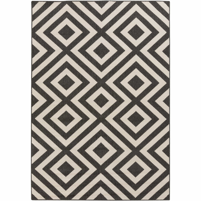 Alfresco Black & Cream Diamond Patterned Rug