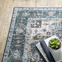 Charleston Blue & Ivory Washable Rug
