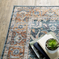 Charleston Blue & Rust Washable Rug
